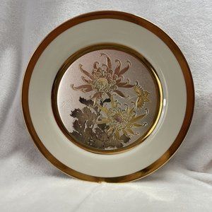 The Art of Chokin 24kt Gold‎ Edged Decorative Plate - Butterfly and Flowers 9"